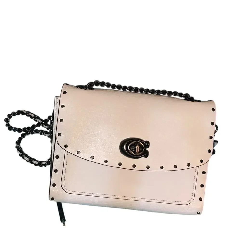 Coach Parker 18 Rivets Bone Blush Gunmetal Chain EUC Crossbody Mini Bag